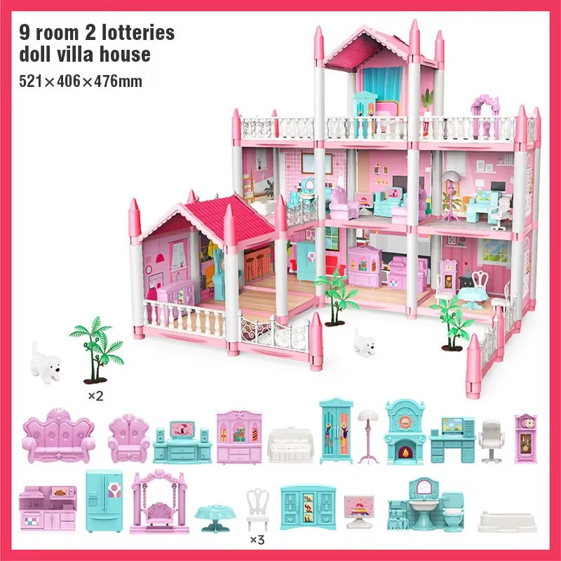 3D DIY Dream Princess Castle Villa Assembly Doll House Set Toy Girl Family Toy Children'S Music Doll House Assembly Villa House