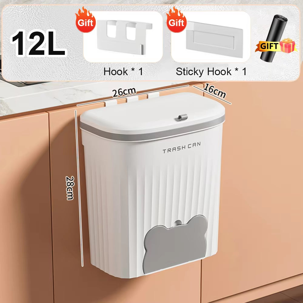 8.5/12L Kitchen Wastebasket Wall Mounted Trash Can with Lid Bathroom Trash Bin Garbage Can for Cabinet under Sink Compost Bin