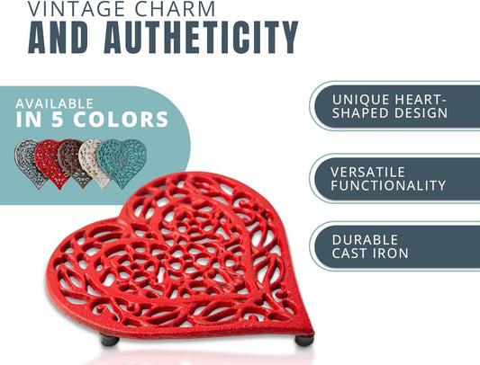 2. Vintage heart shaped iron trivet for dining table and pot protection – Faizoq