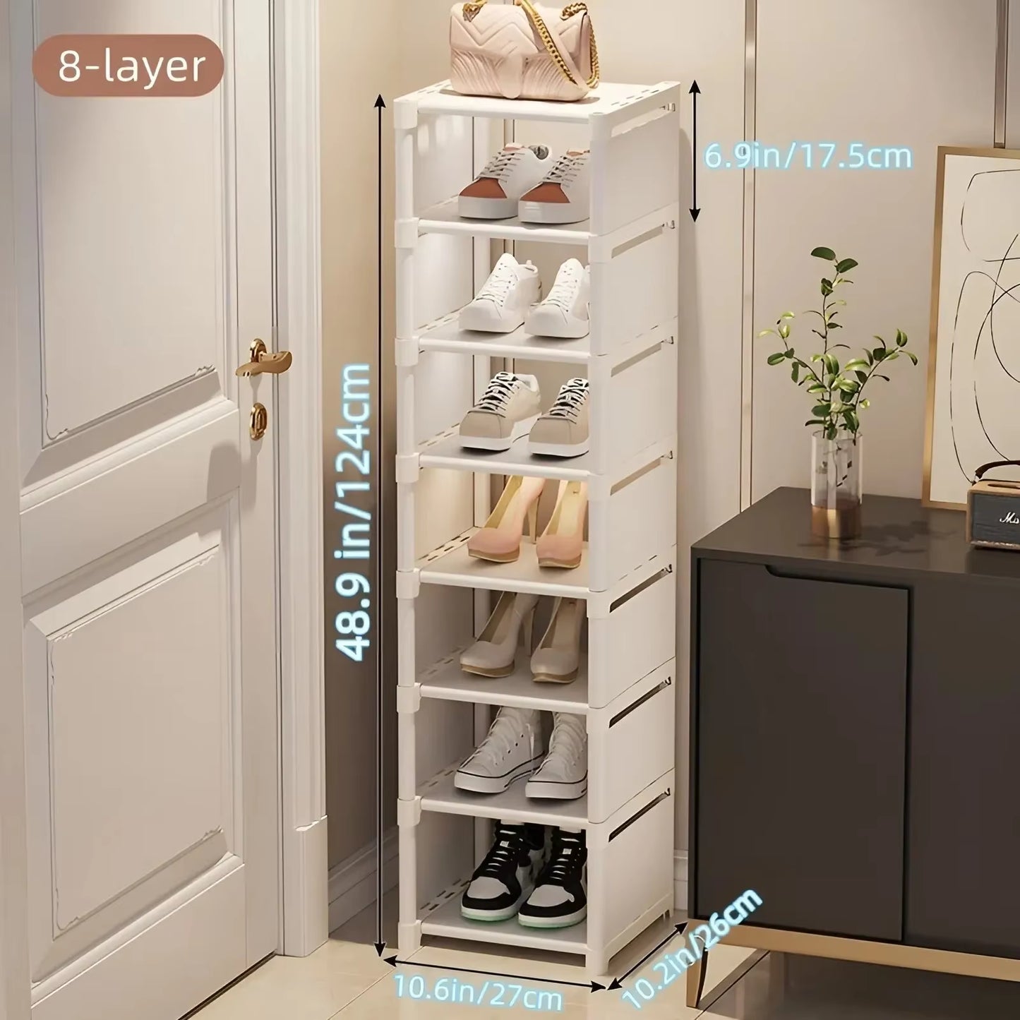 1Pc 6/8 Layers Shoe Organizer, Space-Saving Metal Frame & Fabric Interlayer Shoe Rack, T1 Shelf for Entryway Hallway Living Room