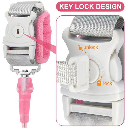 Toddler Leash, Kid Leash anti Lost Wrist Link with Key Lock Upgraded Baby Leash with Safety Wristband Rope for Babies Toddlers Child Kids (4.9Ft/1.5M, Pink)