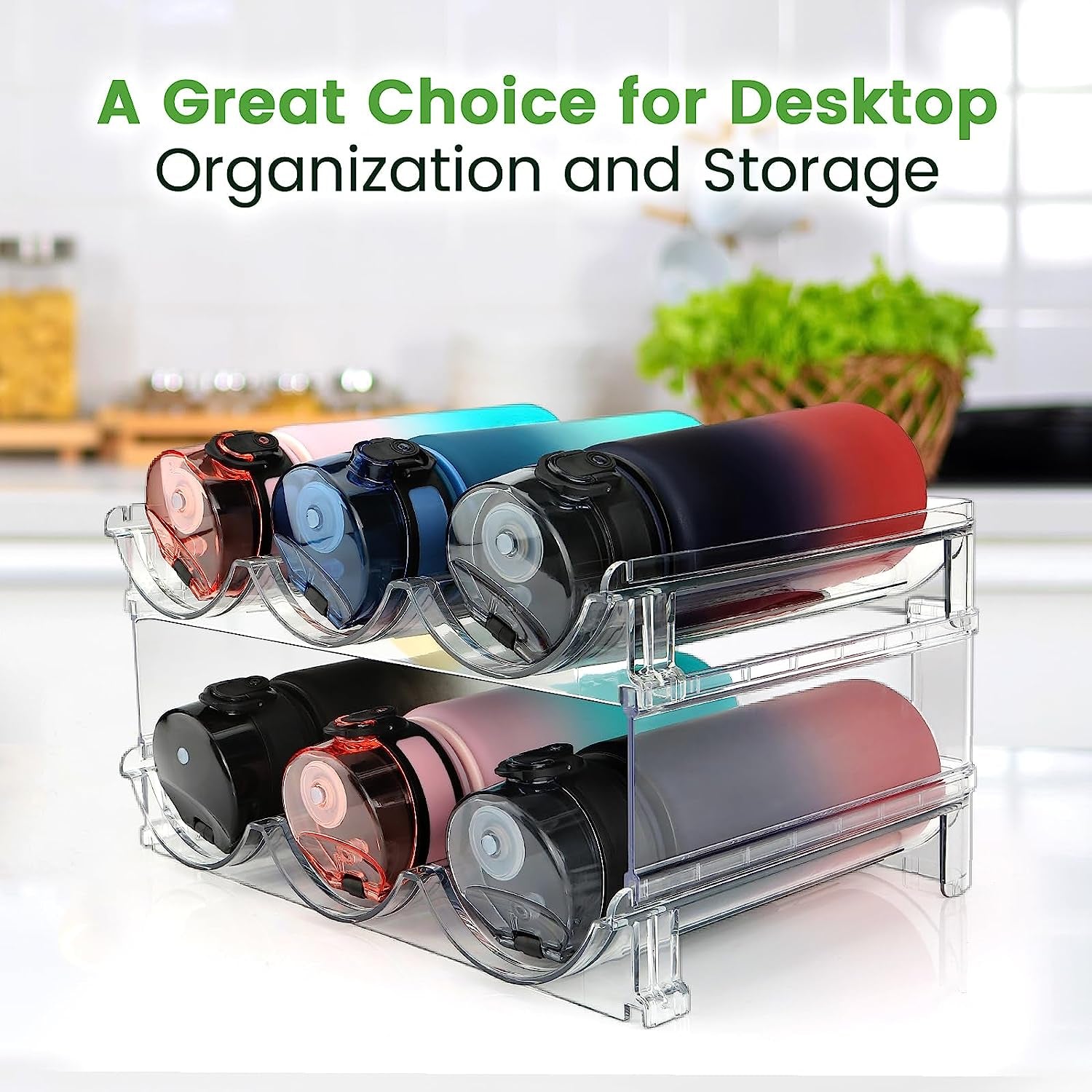 Water Bottle Organizer for Cabinet – 2 Pack Storage Rack