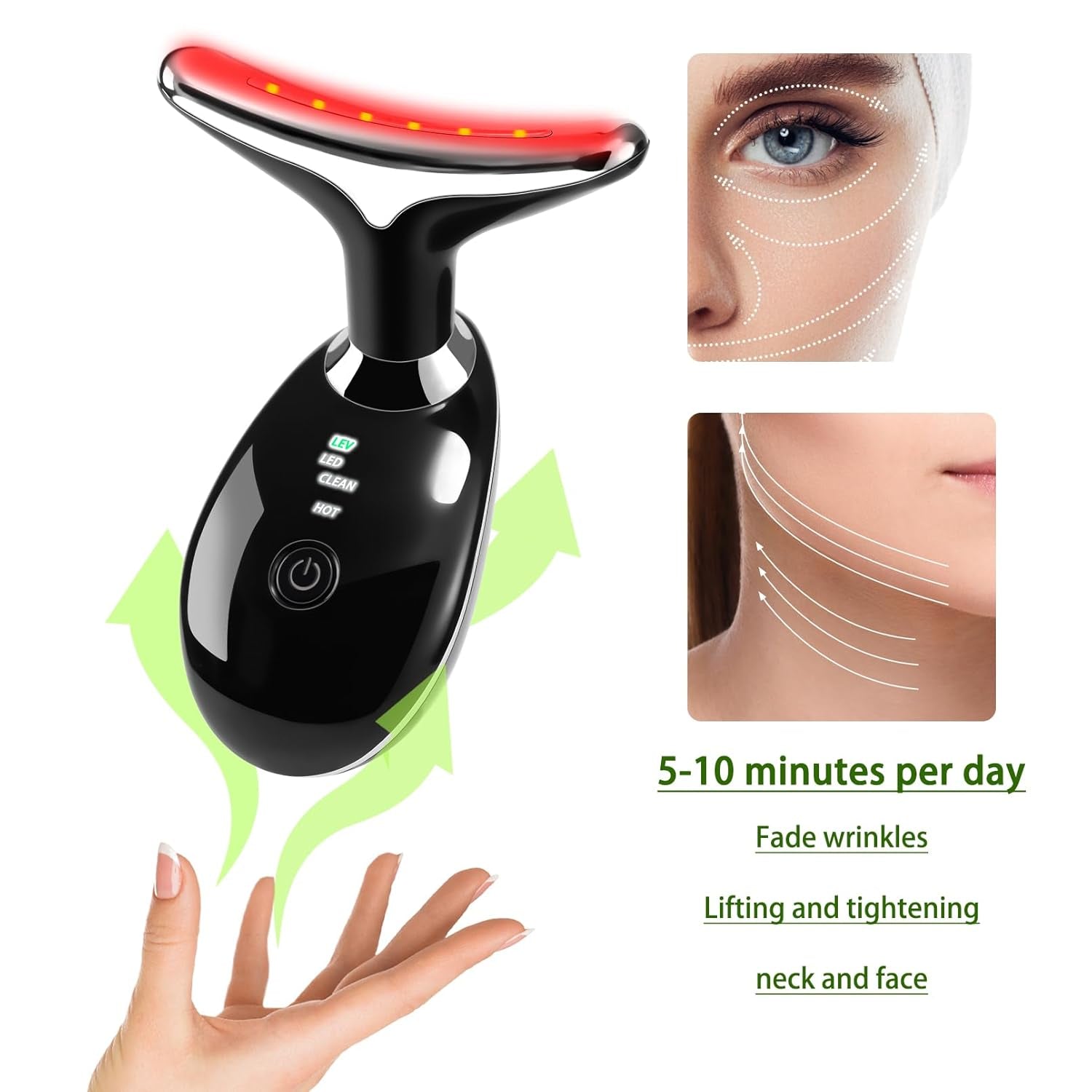 Home use red light therapy massager for daily face and neck care faizoq