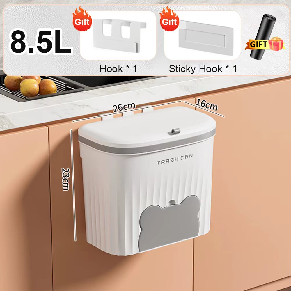 8.5/12L Kitchen Wastebasket Wall Mounted Trash Can with Lid Bathroom Trash Bin Garbage Can for Cabinet under Sink Compost Bin