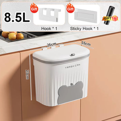 8.5/12L Kitchen Wastebasket Wall Mounted Trash Can with Lid Bathroom Trash Bin Garbage Can for Cabinet under Sink Compost Bin
