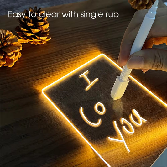 Transparent LED Night Light with Erasable Message Board and Calendar - USB Acrylic Desktop Ornament