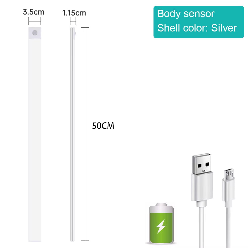 Bedroom Night Light Motion Sensor Lights Wireless USB under Cabinet Light for Kitchen Cabinet Bedroom Wardrobe Indoor Lighting