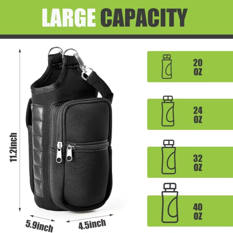 Magnetic Water Bottle Carrier with Phone Pocket and Shoulder Strap - Features 6 Built-In Magnets