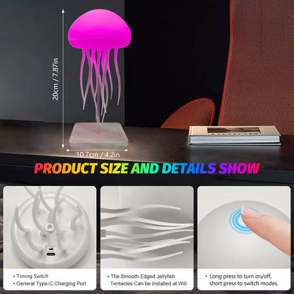 Novelty RGB Jellyfish Night Light Touch Sensor Color Changing Rechargeable Cute Desk Lamp for Bedrooms Living Room