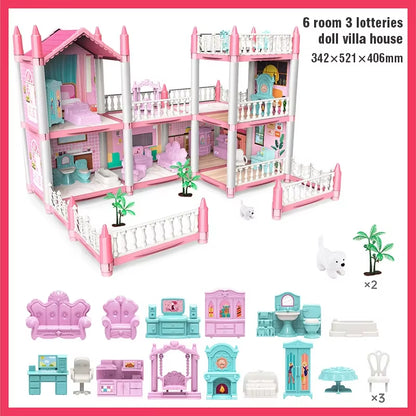 3D DIY Dream Princess Castle Villa Assembly Doll House Set Toy Girl Family Toy Children'S Music Doll House Assembly Villa House
