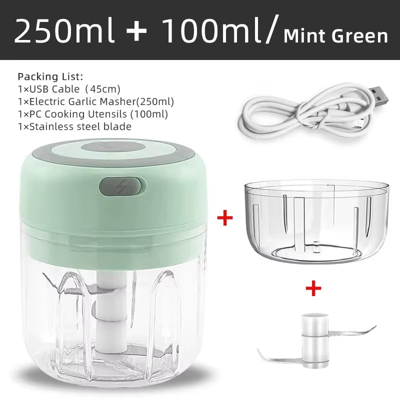 Electric Meat Mincer and Garlic Chopper - 100ML/250ML Vegetable and Onion Cutter Kitchen Accessory