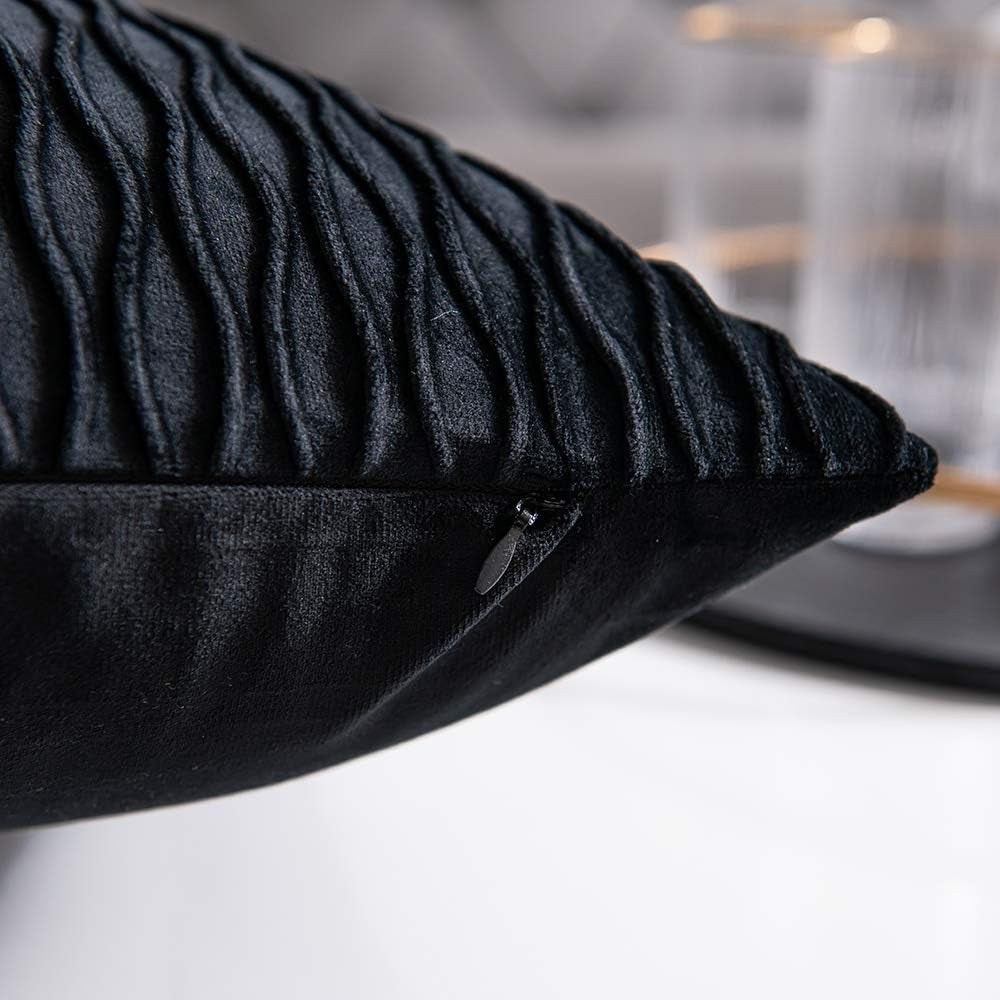 Black Striped Decorative Pillow Covers: 2 Pack 22X22 Inch Original Velvet Square Throw Pillow Cases for Farmhouse Couch