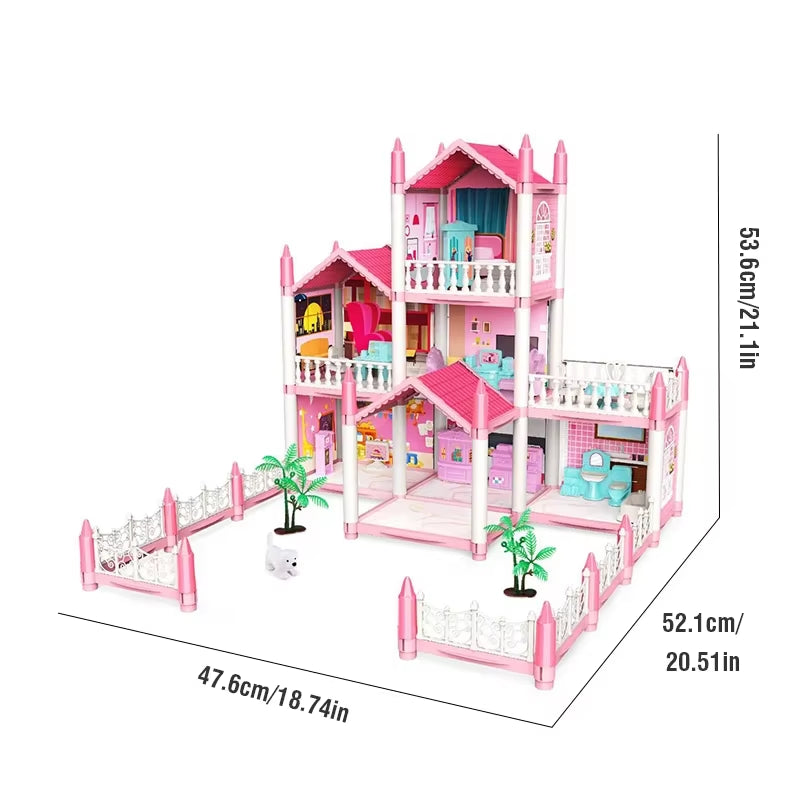 3D DIY Dream Princess Castle Villa Assembly Doll House Set Toy Girl Family Toy Children'S Music Doll House Assembly Villa House