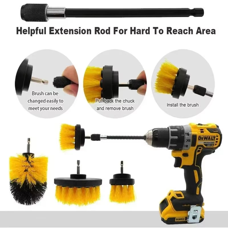 Electric Drill-Brush Head Kit Attachment Power Scrubber Brush for Carpet Bathroom Kitchen Bathroom Car Cleaning Tool Wash Set