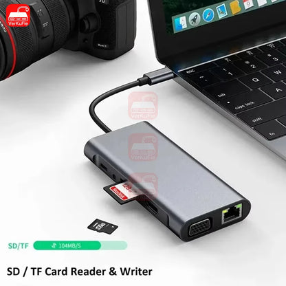 USB C HUB 4K 30Hz Type C to Hdmi-Compatible USB 3.0 Adapter 11 in 1 Type C HUB Dock PD 87W USB C Splitter for Macbook Pro Air