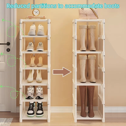 1Pc 6/8 Layers Shoe Organizer, Space-Saving Metal Frame & Fabric Interlayer Shoe Rack, T1 Shelf for Entryway Hallway Living Room