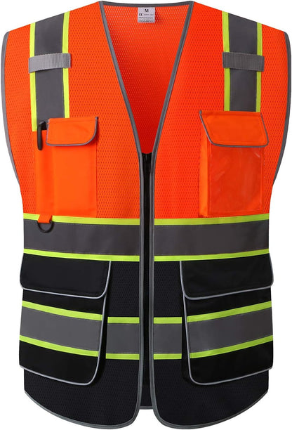 UNINOVA Surveyor Safety Vest Reflective for Men, Class 2 Mesh Safety Vests Reflective with Pockets and Zipper,High Visibility Construction Work Surveyor Vest