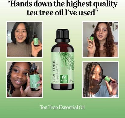 Pure Tea Tree Oil for Hair Skin and Nails - 100% Pure Undiluted Tea Tree Essential Oil with Dropper for Topical Uses Aromatherapy Diffusing and Home and Beauty Diys - Vegan and Cruelty Free (1 Fl Oz)