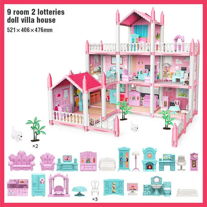 3D DIY Dream Princess Castle Villa Assembly Doll House Set Toy Girl Family Toy Children'S Music Doll House Assembly Villa House