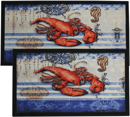 Kitchen Rug, Area Rug, Mat, Beautiful Print Non-Skid Latex Back Lobster 18X30 D Shape