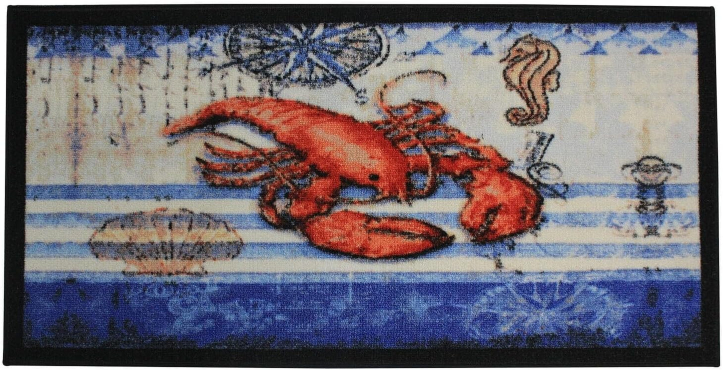 Kitchen Rug, Area Rug, Mat, Beautiful Print Non-Skid Latex Back Lobster 18X30 D Shape