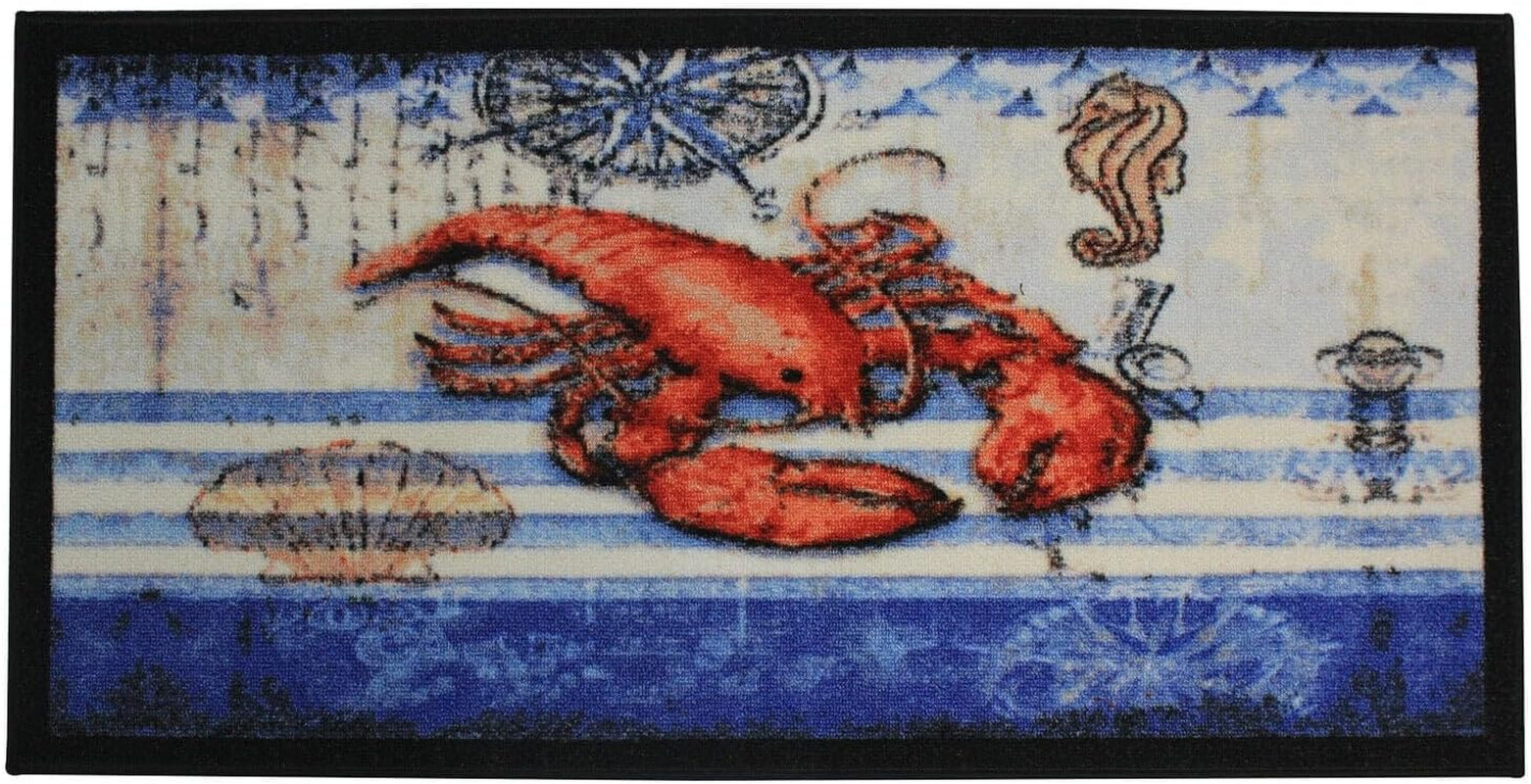 Kitchen Rug, Area Rug, Mat, Beautiful Print Non-Skid Latex Back Lobster 18X30 D Shape