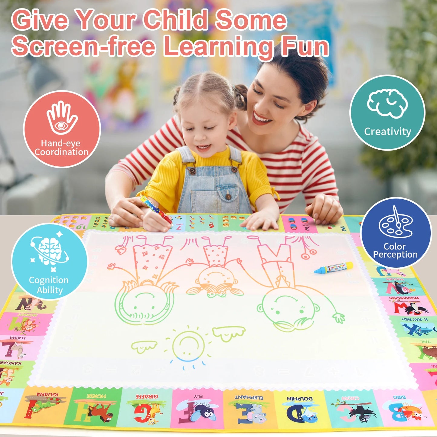 3. Large no-mess water drawing mat for children play and learning – Faizoq