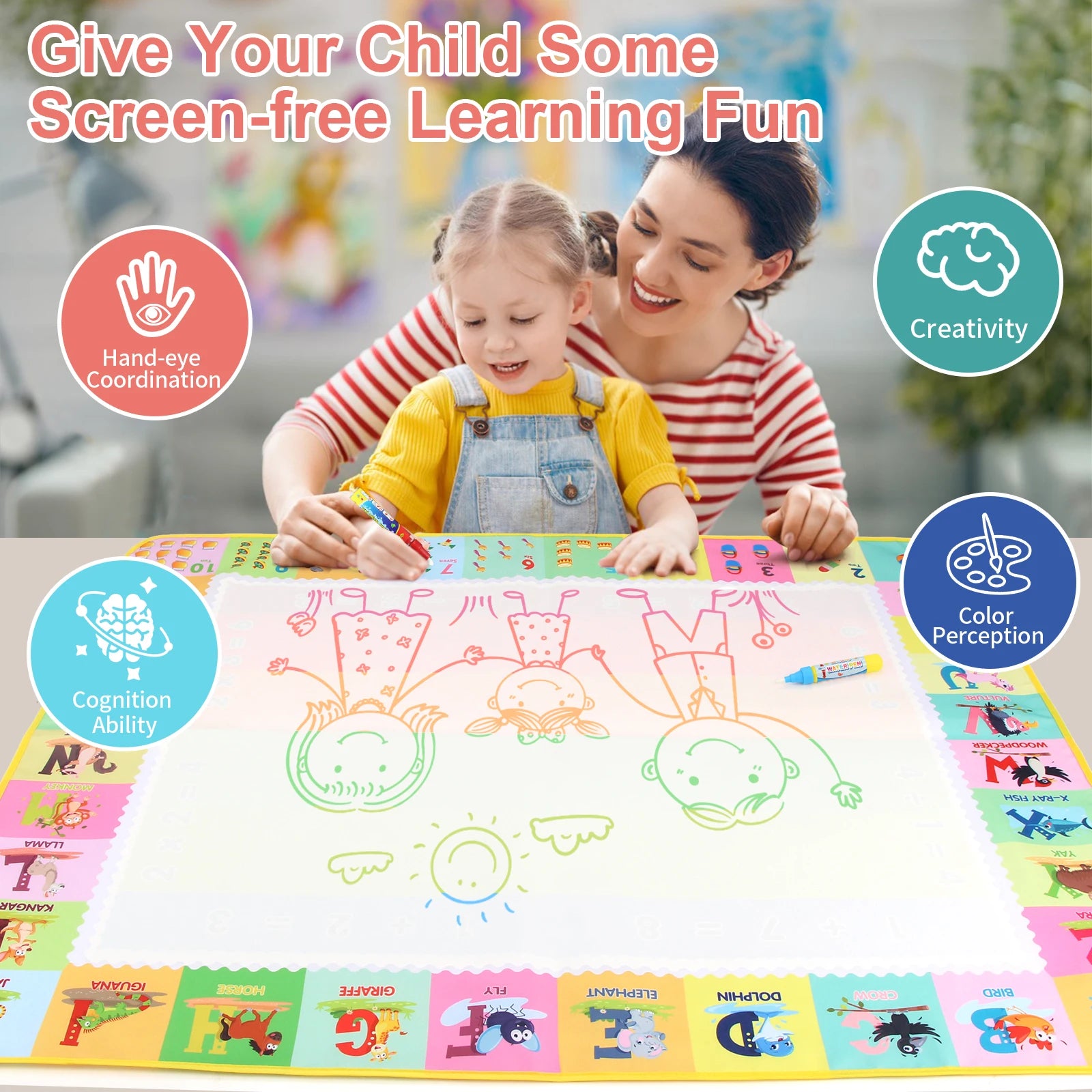 3. Large no-mess water drawing mat for children play and learning – Faizoq