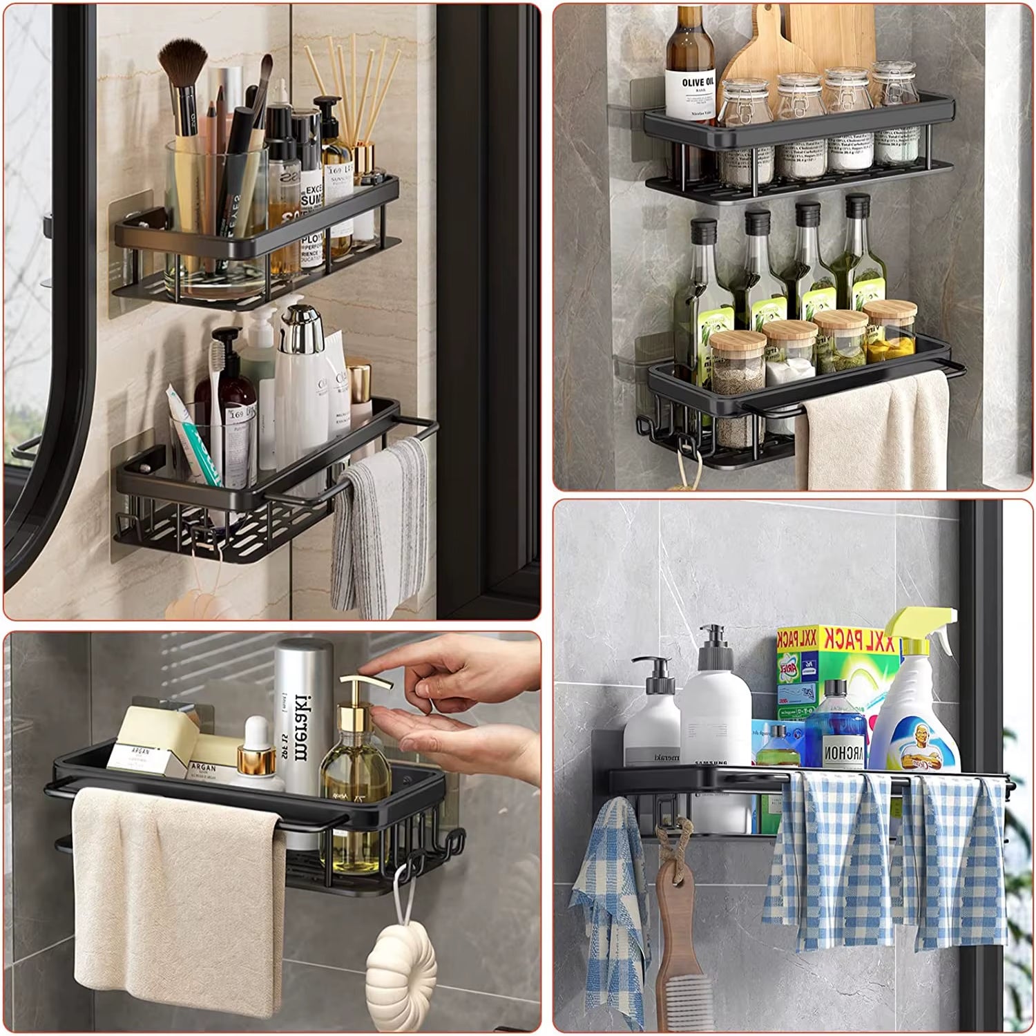 Bathroom Shelf Bathroom Towel Rack Shelves Wall Shower Shampoo Rack No Drill Shelf Bathroom Tripod Storage Rack