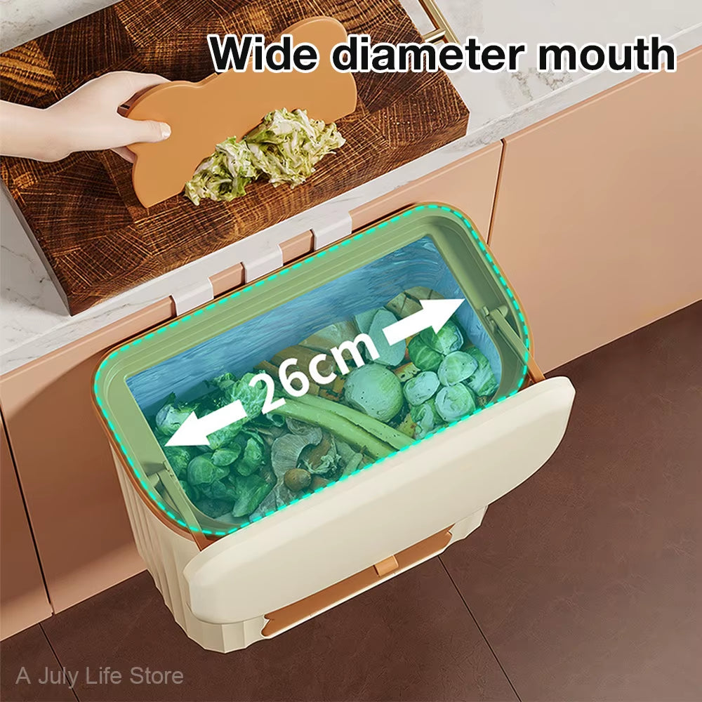 8.5/12L Kitchen Wastebasket Wall Mounted Trash Can with Lid Bathroom Trash Bin Garbage Can for Cabinet under Sink Compost Bin