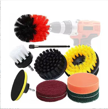 Electric Drill-Brush Head Kit Attachment Power Scrubber Brush for Carpet Bathroom Kitchen Bathroom Car Cleaning Tool Wash Set
