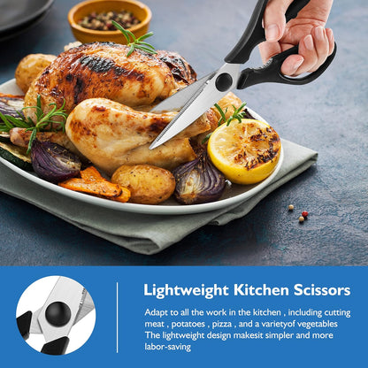 Kitchen Shears - Heavy Duty Cooking Scissors, Dishwasher Safe, Stainless Steel, Sharp Utility Shears for Poultry, Turkey, Chicken, BBQ