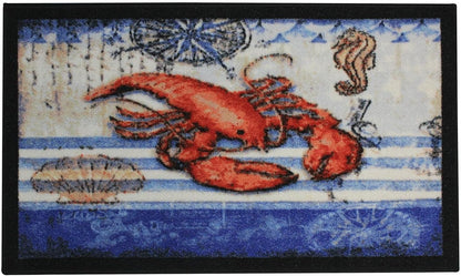 Kitchen Rug, Area Rug, Mat, Beautiful Print Non-Skid Latex Back Lobster 18X30 D Shape