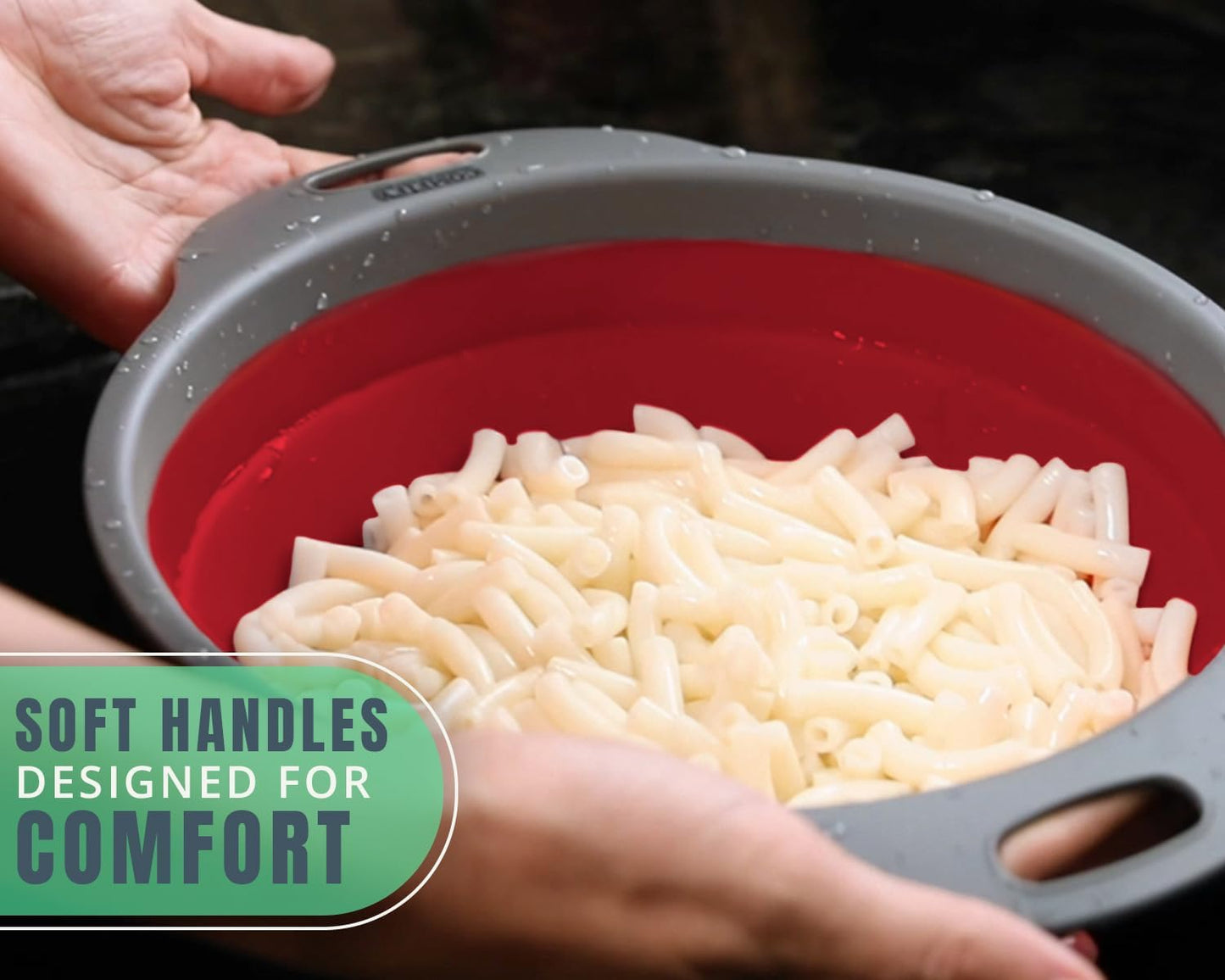 Ultimate Kitchen Strainers Set of 2 - Collapsible Silicone Colanders for Easy Storage by  - Use with Pasta & Veggies or as a Fruit or Berry Bowl with Strainer - Irreplaceable for Campers - Red