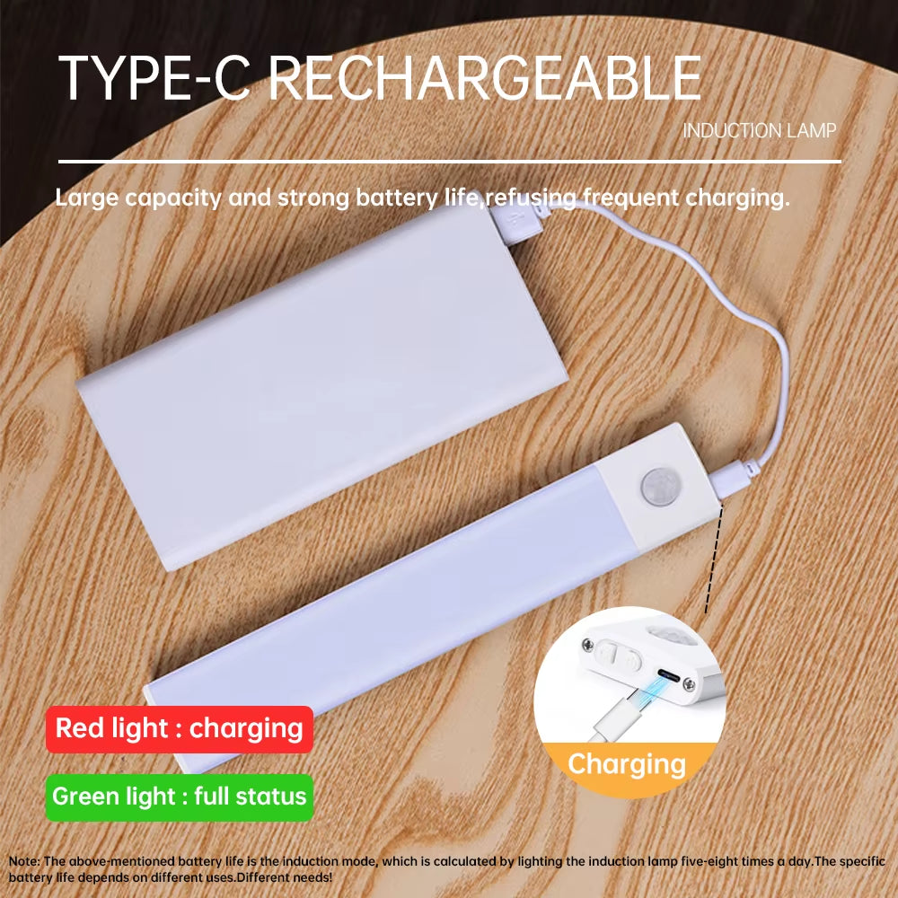 Bedroom Night Light Motion Sensor Lights Wireless USB under Cabinet Light for Kitchen Cabinet Bedroom Wardrobe Indoor Lighting