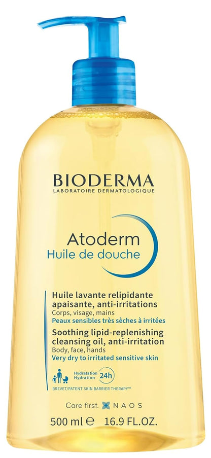Bioderma Atoderm Shower Oil, Cleansing Oil for Face & Body, Nourishing Cleansing Oil for Dry to Atopic Sensitive Skin for Softer & Smooth Skin for Your Whole Family