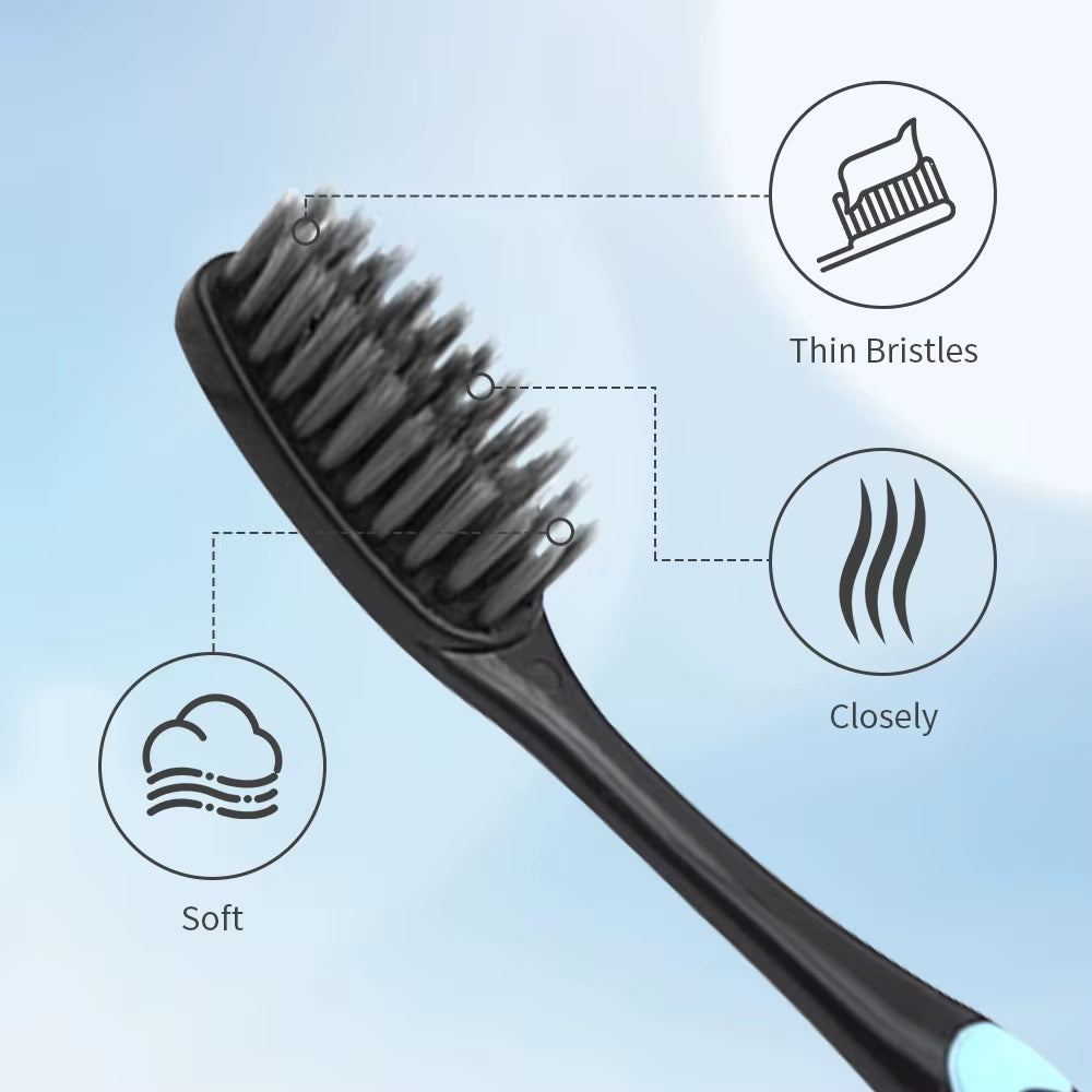 10 Pieces Packed Deep Cleaning Soft Bristle Bamboo Charcoal Black Hair Ultra-Fine Beauty Health Toothbrush Oral Cleaning