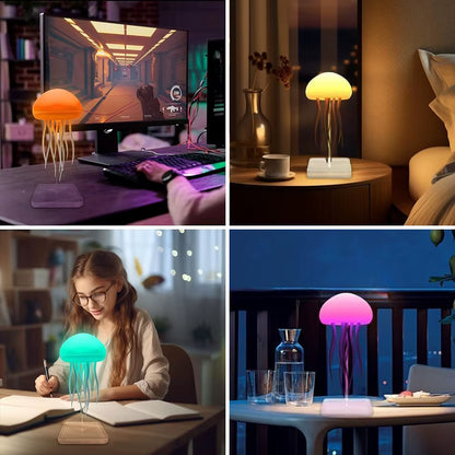 Novelty RGB Jellyfish Night Light Touch Sensor Color Changing Rechargeable Cute Desk Lamp for Bedrooms Living Room