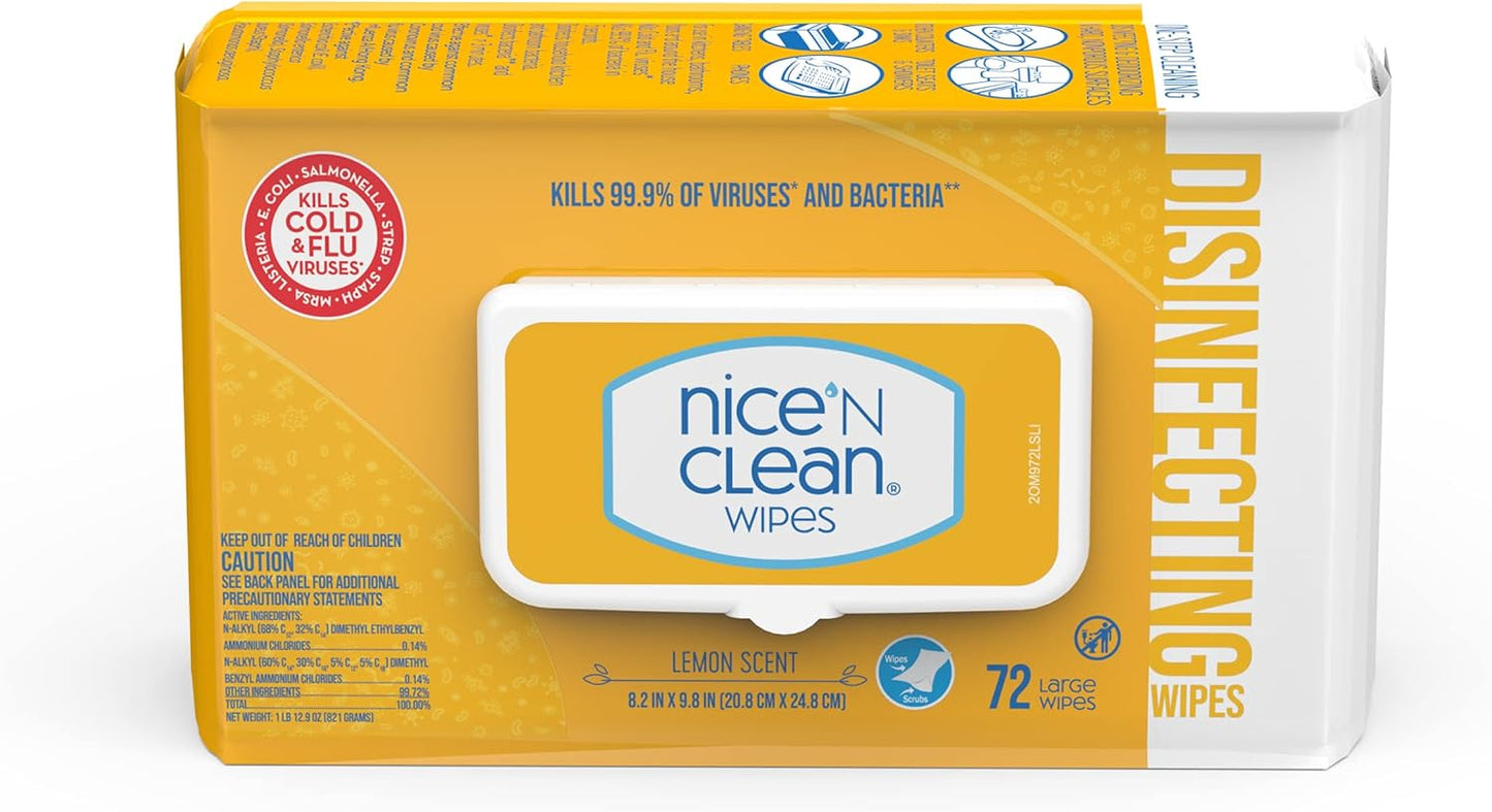 Disinfecting Surface Wipes 72Ct | Cleans & Disinfects Home & Kitchen Surfaces | Lemon Scent