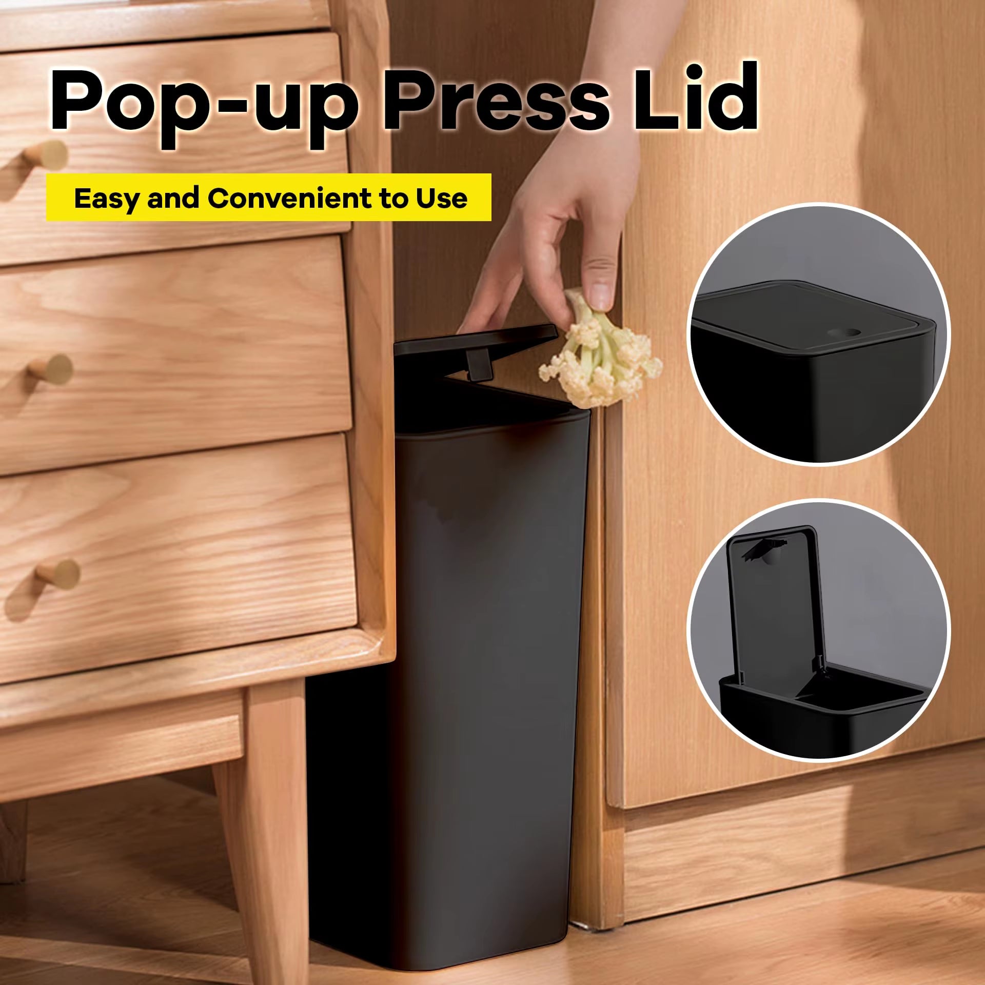 Bathroom Trash Can-10L Small Garbage Can with Press Top Lid for Toilet,Bedroom,Living Room – Plastic Wastebasket with Pop-Up Lid