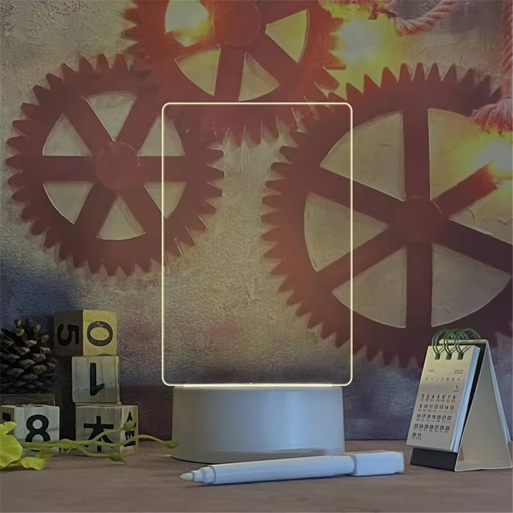 Transparent LED Night Light with Erasable Message Board and Calendar - USB Acrylic Desktop Ornament