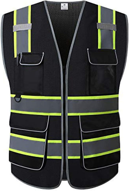 UNINOVA Surveyor Safety Vest Reflective for Men, Class 2 Mesh Safety Vests Reflective with Pockets and Zipper,High Visibility Construction Work Surveyor Vest