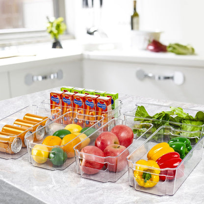 Refrigerator Organizers and Storage - 8Pcs Clear Plastic Bins for Fridge, Freezer, Kitchen Cabinet, Pantry Organization, BPA Free Fridge Organizer, 12.5" Long, Clear