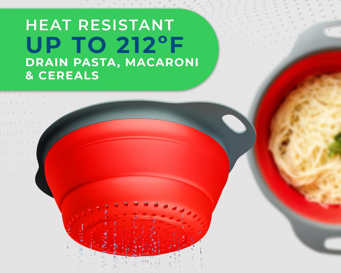Ultimate Kitchen Strainers Set of 2 - Collapsible Silicone Colanders for Easy Storage by  - Use with Pasta & Veggies or as a Fruit or Berry Bowl with Strainer - Irreplaceable for Campers - Red