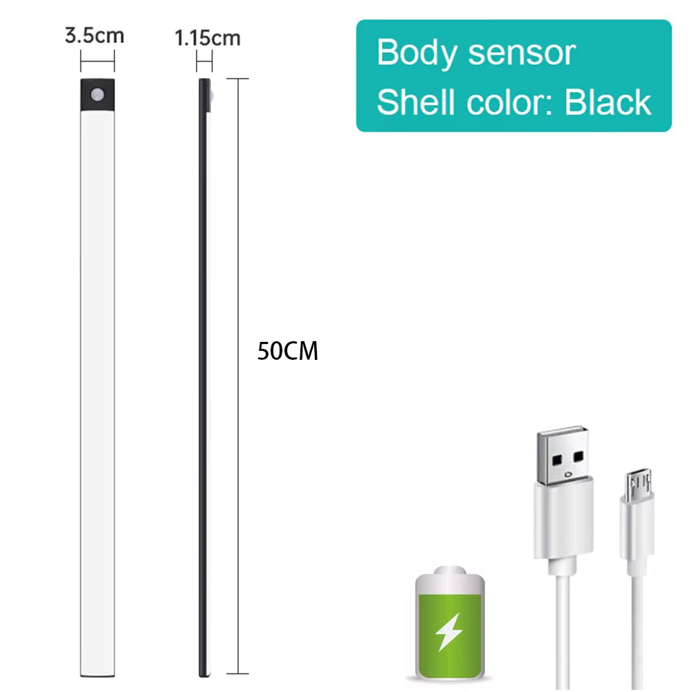 Bedroom Night Light Motion Sensor Lights Wireless USB under Cabinet Light for Kitchen Cabinet Bedroom Wardrobe Indoor Lighting