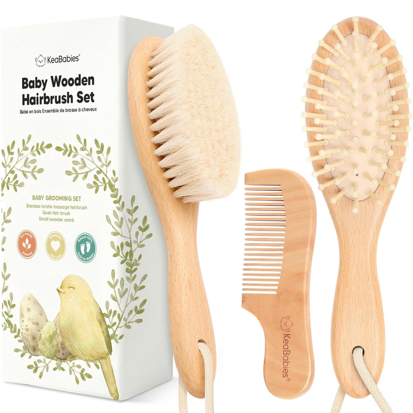 1. Wooden baby hair brush and comb set with soft goat bristles faizoq