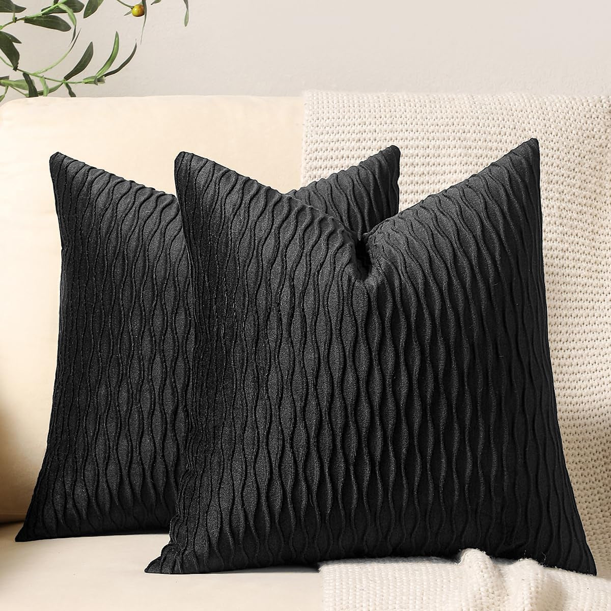 1. Black striped decorative pillow covers 2 pack velvet throw cases – Faizoq