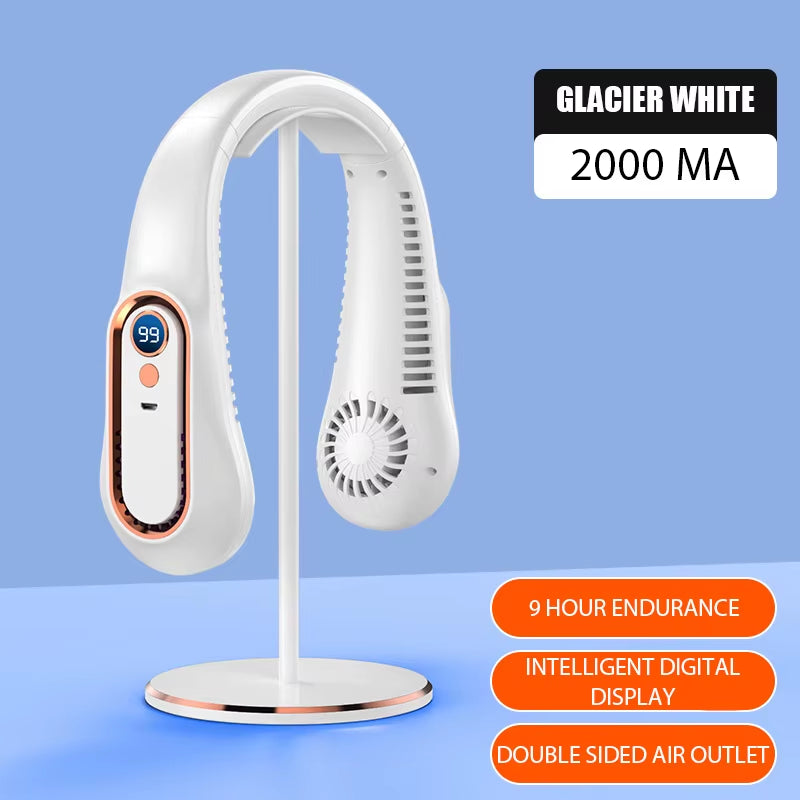 1. Portable mini bladeless hanging neck fan USB rechargeable with digital display – Faizoq