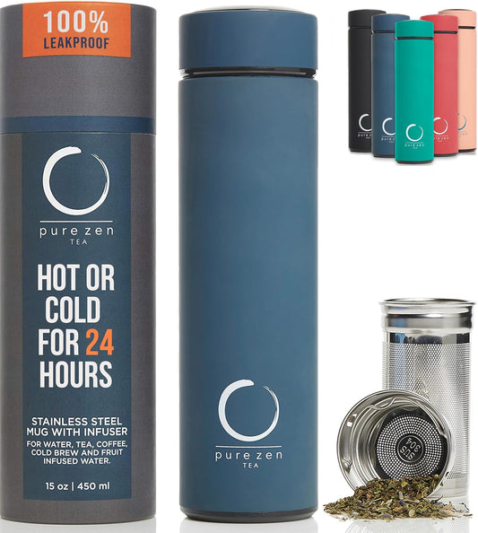 1. Stainless steel Pure Zen tea thermos with infuser travel bottle faizoq