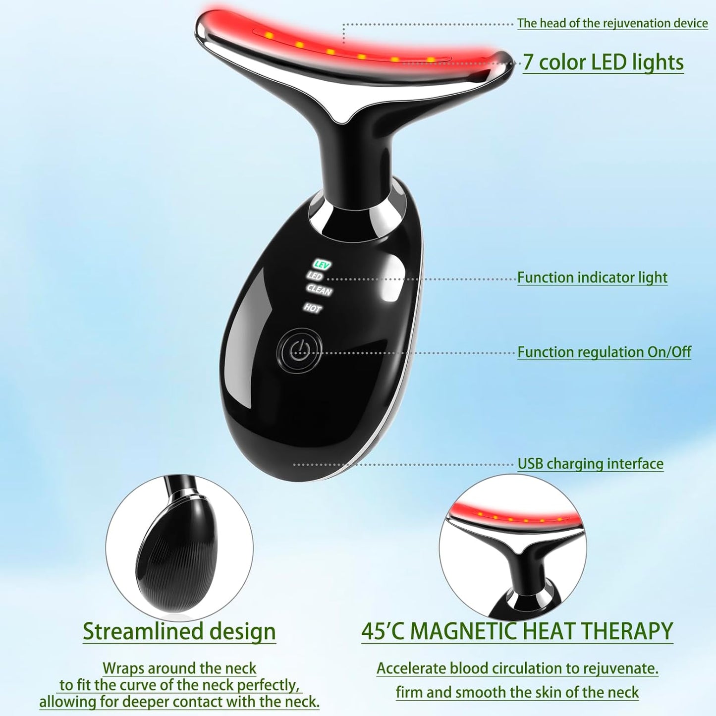 JURP 7-In-1 Red-Light-Therapy-For-Face and Neck, Face Neck Massager for Daily Skin Care Routine, Skin Care Tool